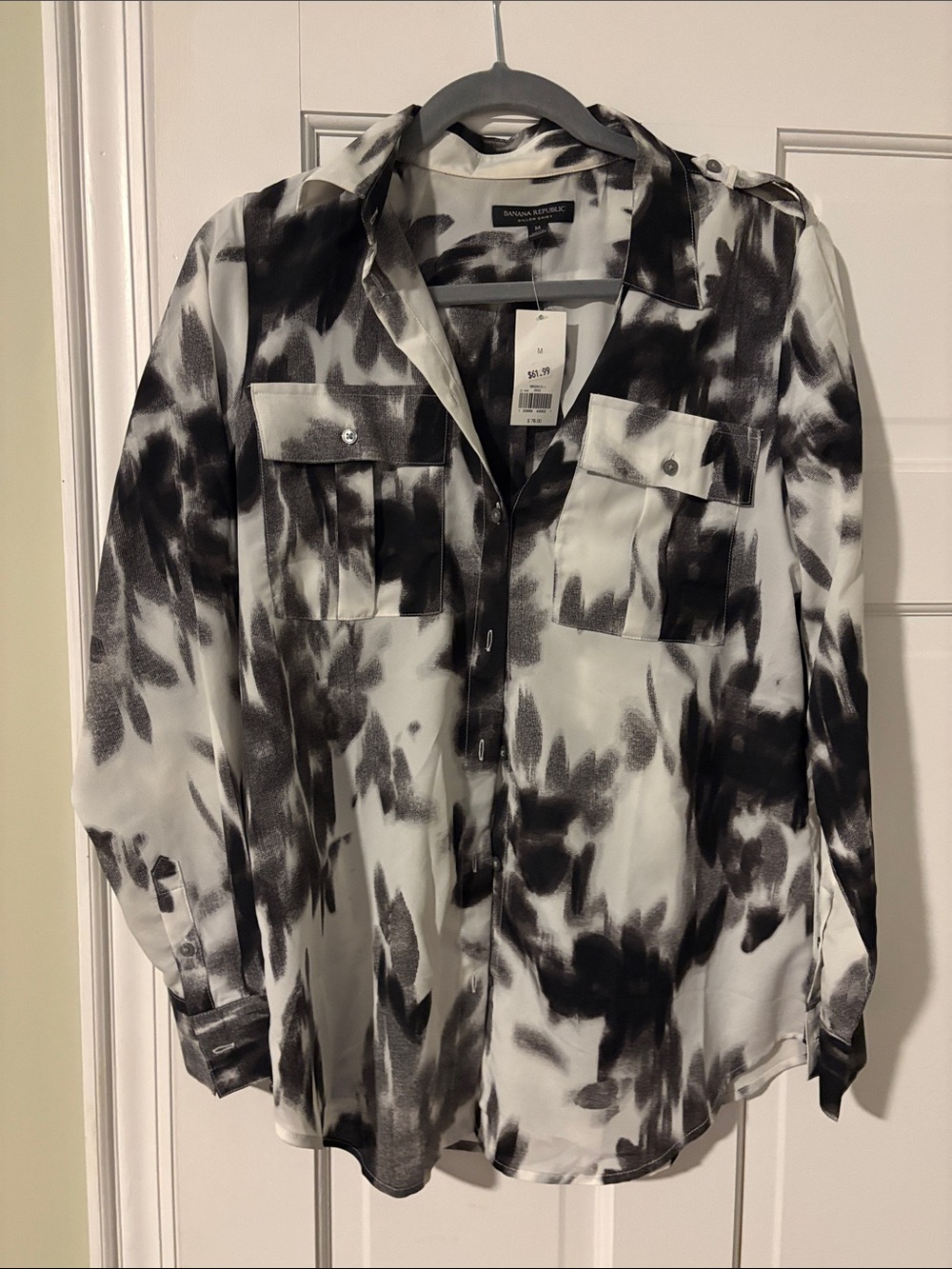 Banana Republic Black & White Brushstroke Button-Down Shirt